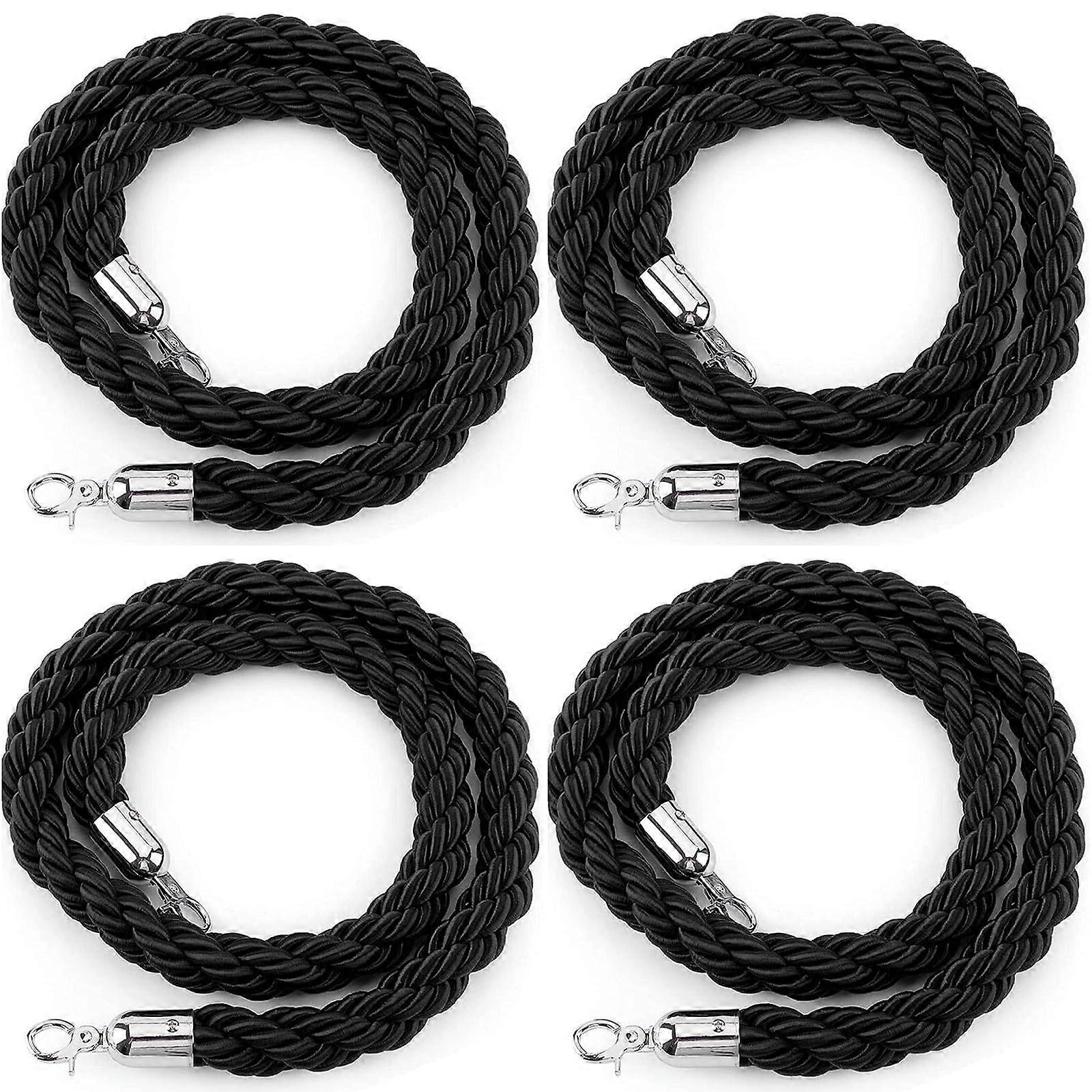 Black twisted crowd control rope for theaters, braided hemp rope for VIP queue barriers, available in 1.55m lengths. Ref: 6880