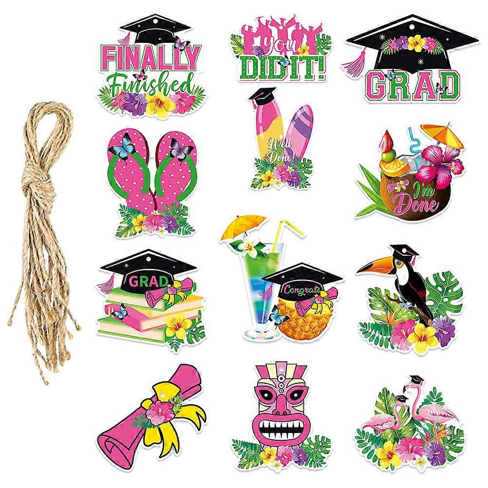 Hawaiian Style Graduation Decoration Label Hanging Pendant Assorted Color For Graduation Ceremony Party 12Pcs