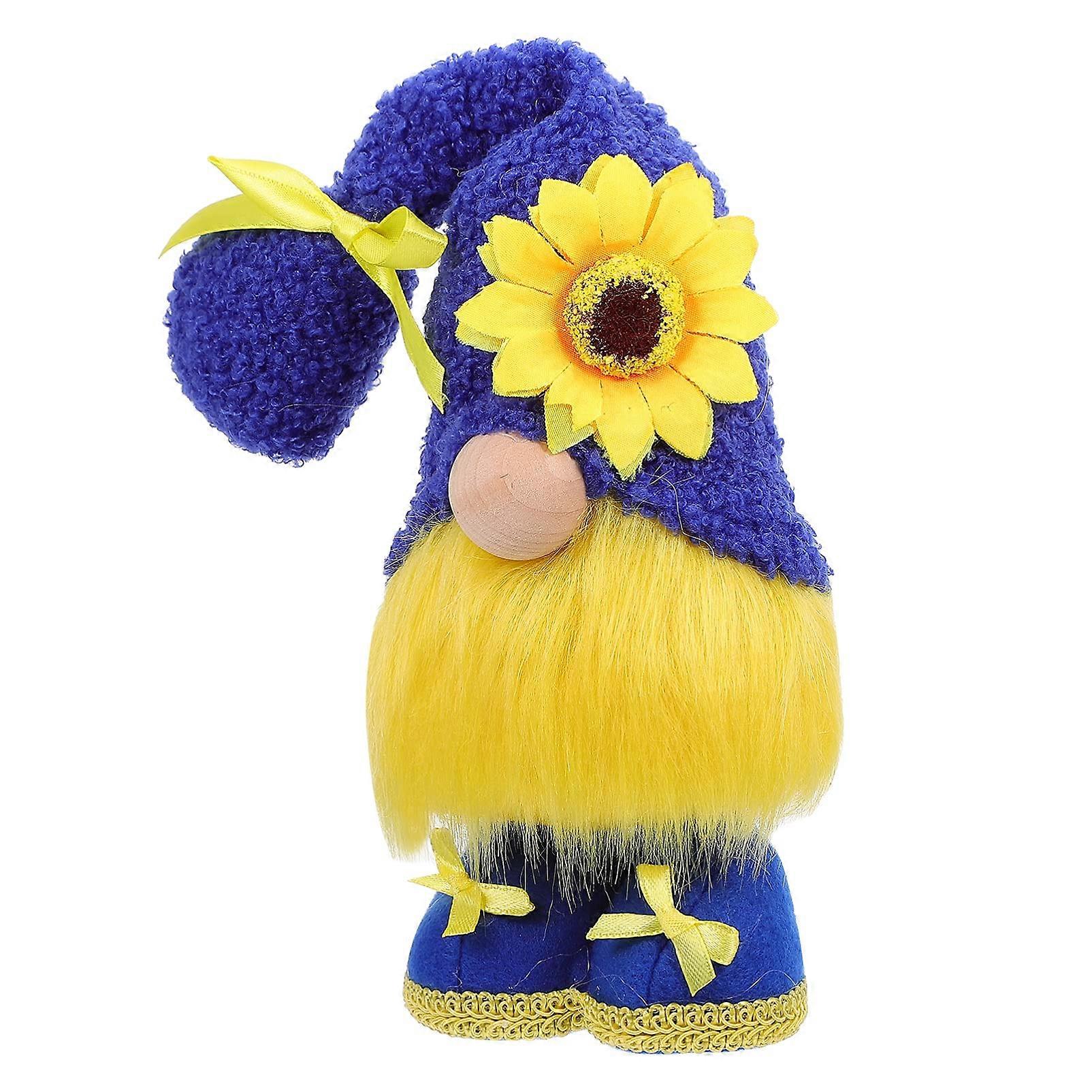 Sunflower Bee Dwarf Doll 383b Yellow Gnome Hat Ornament for Spring Home Office Cabinet Display Blue Color
