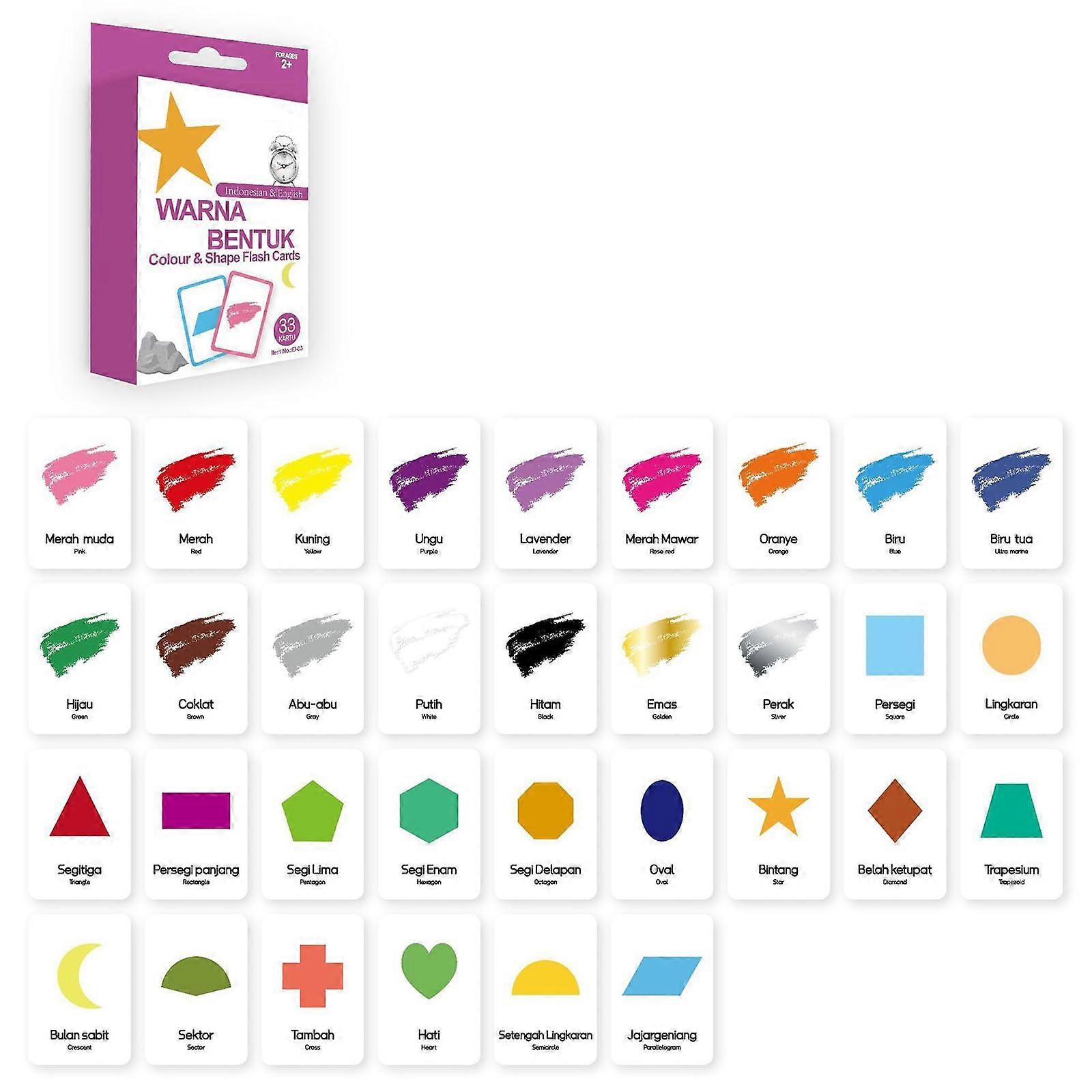 33 Pieces Bilingual Education Cards for Children Cognition Flash Cards Language and English Flashcard Set Color Shape
