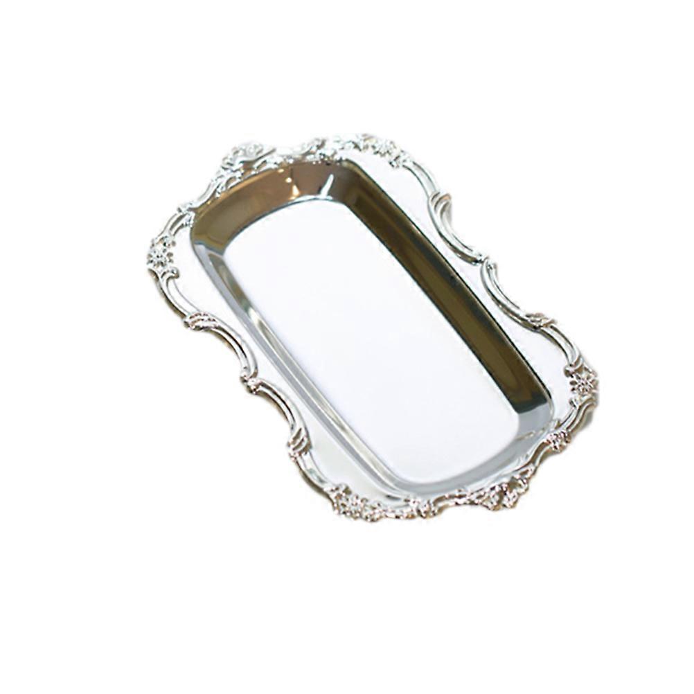 Cake Tray Silver Food Display Square Tableware For Wedding Party Home 20.5 X 12.3 X 2Cm 1Set