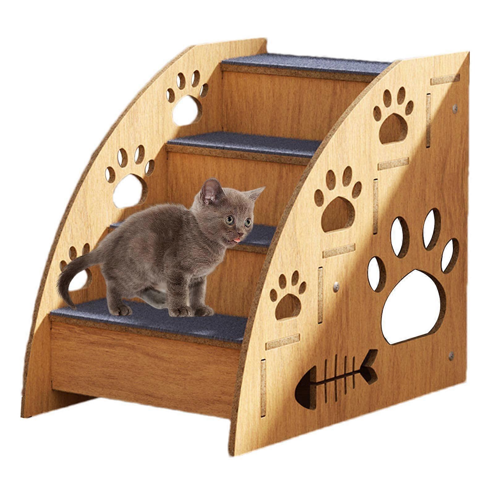Pet Stairs for Bed with Thick Non-Slip Cover, Wooden Cat and Dog Ramp, 2/3/4 Steps, Suitable for Sofa and Bed