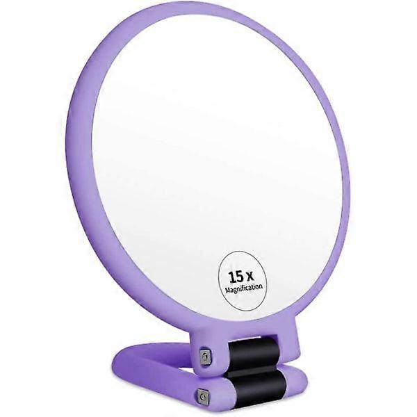 1X 15X Magnifying Handheld Mirror, Double Sided Pedestal, Purple