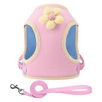 Dog Harness Vest Reflective With Straps For Puppies, Breathable Outdoor Travel Training Night Walks Sakura Pink M