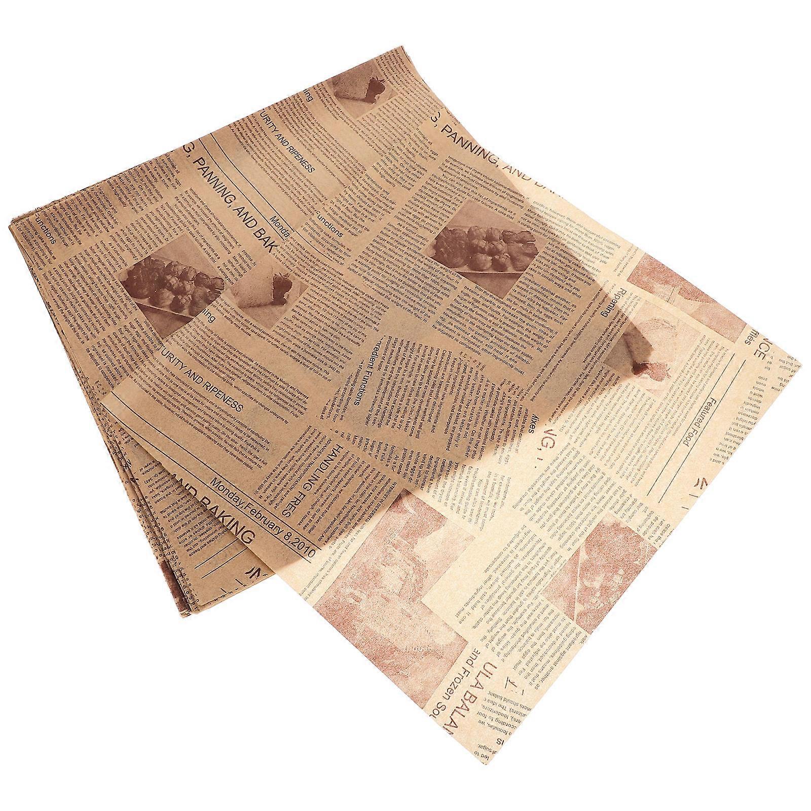 Greaseproof Food Wrapping Paper Sheets for Sandwiches, Hamburgers, Fries, and Snacks Newspaper Design, 100 Pack