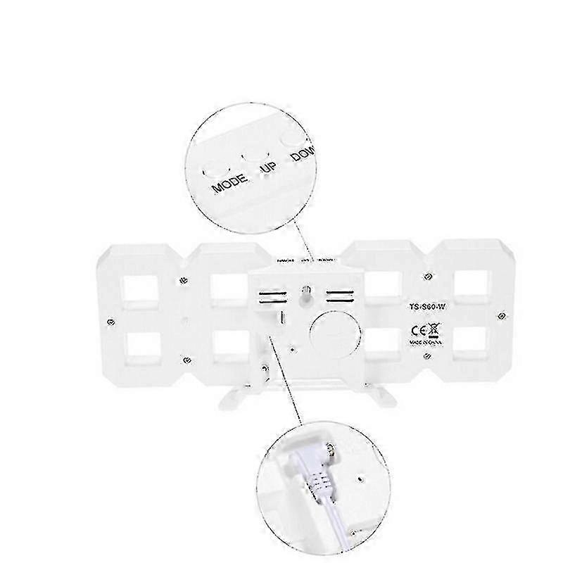 ZENGO Modern Home Wall Clock Timer 3d Led Digital Wall Clock (White)