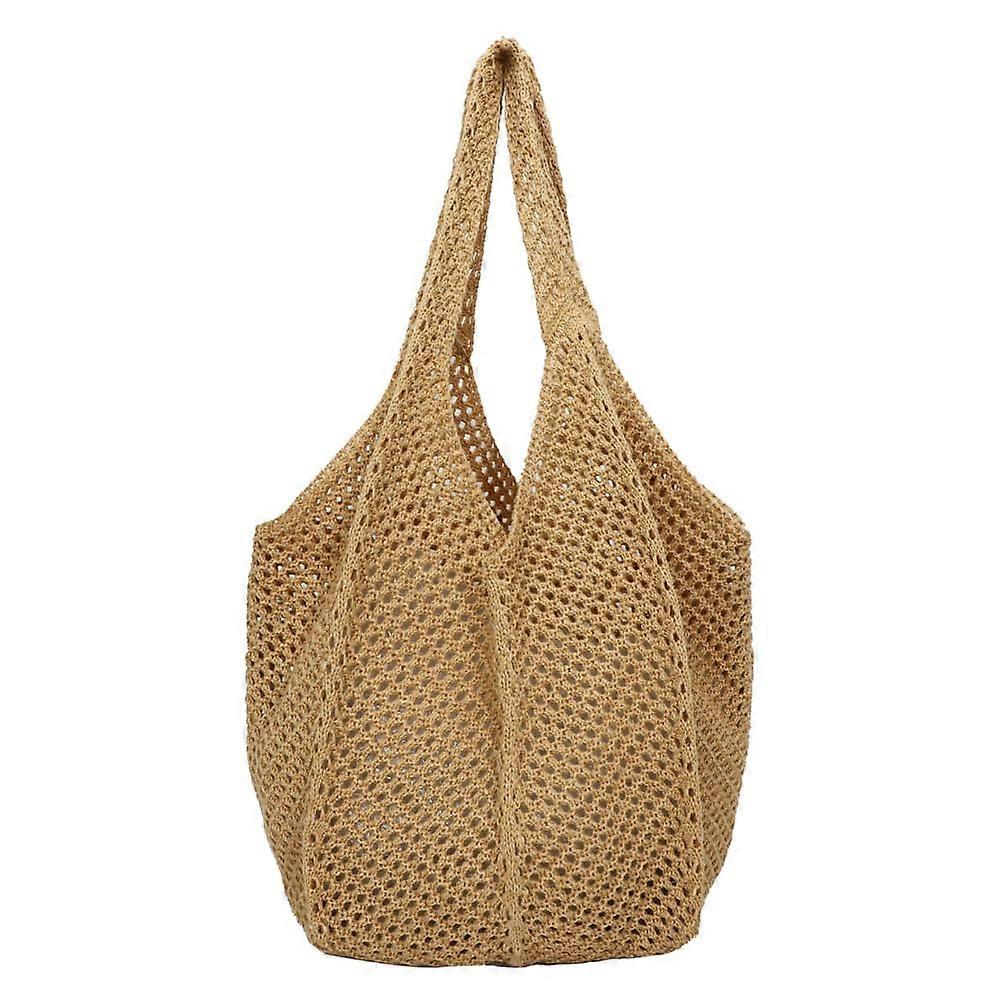 Crochet Bag, Knitted Beach Tote, Boho Summer Shoulder Bag, Women's A2 Brown Handcrafted Knitted Bag for Office and Shopping