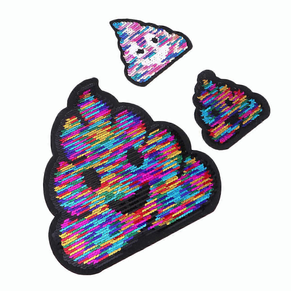 DIY Use Poo Shaped Cloth Stickers 3Pcs Colorful Embroider Sequin Patch