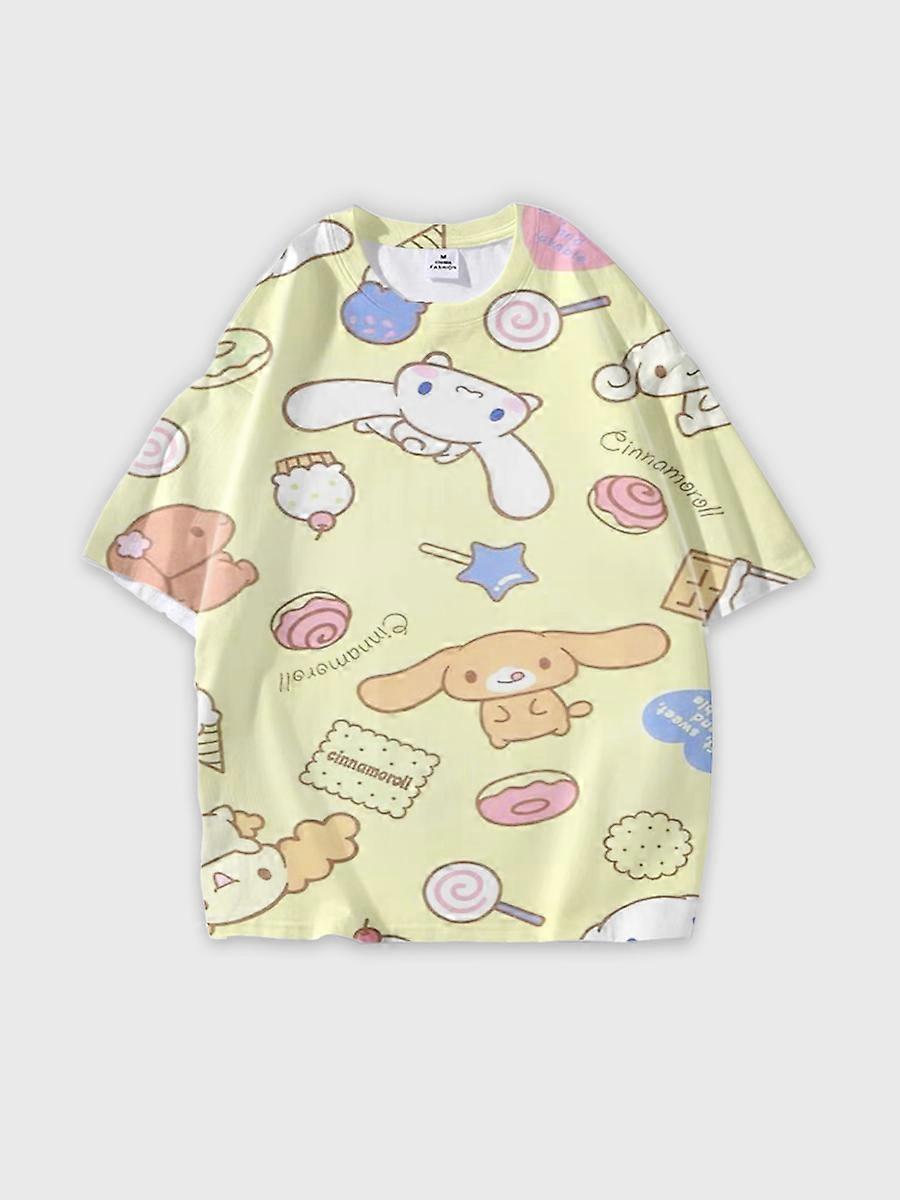 T-shirt round neck Cartoon Pattern loose short sleeve E2739