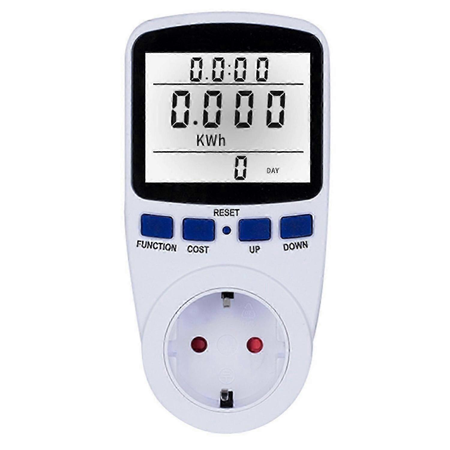 LCD Display Electricity Usage Power Meter Socket Energy Watt Volt Amps Wattage KWH Consumption Analyzer Monitor Outlet--with Backlight AC230V~250V EU