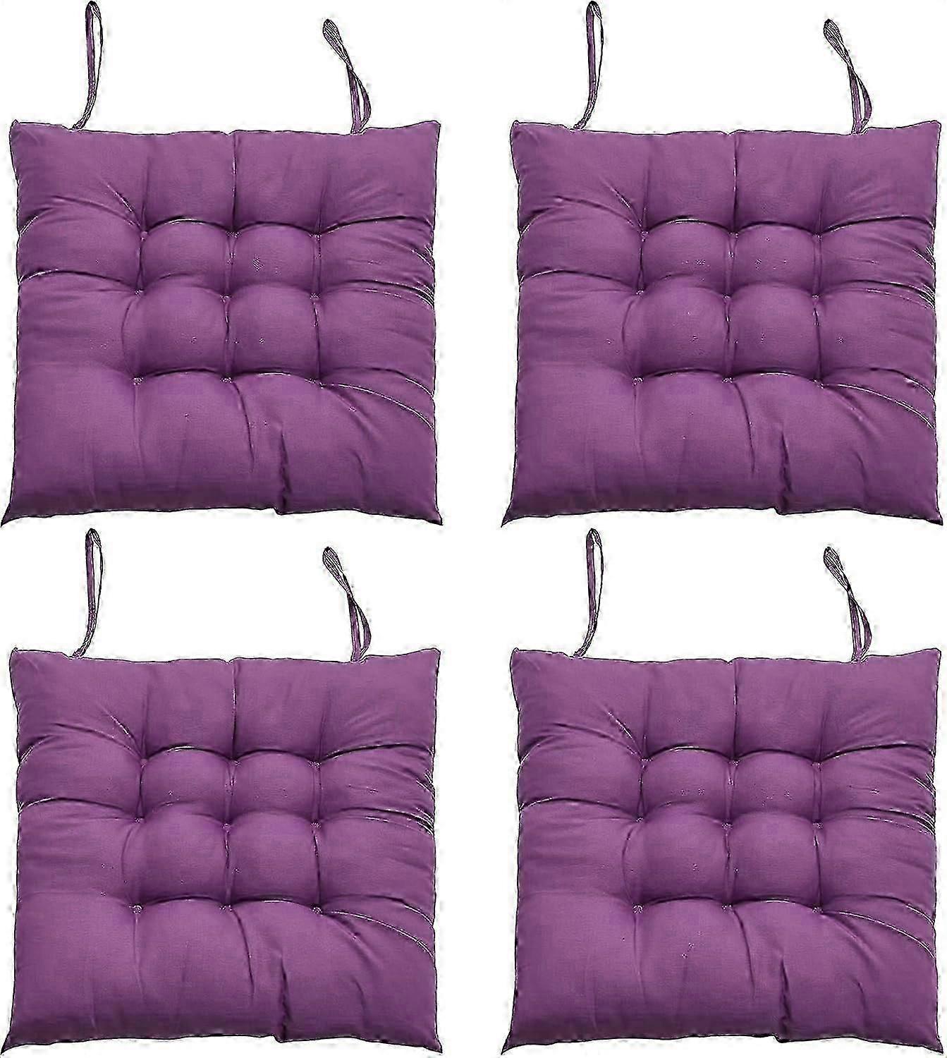 طقم وسائد مقعد كرسي الطعام المكون من 4 قطع ، وسادة كرسي طعام مريحة مقاس 40 × 40 سم ، وسادة كرسي المطبخ مع أحزمة ربط (أرجواني) - جيد