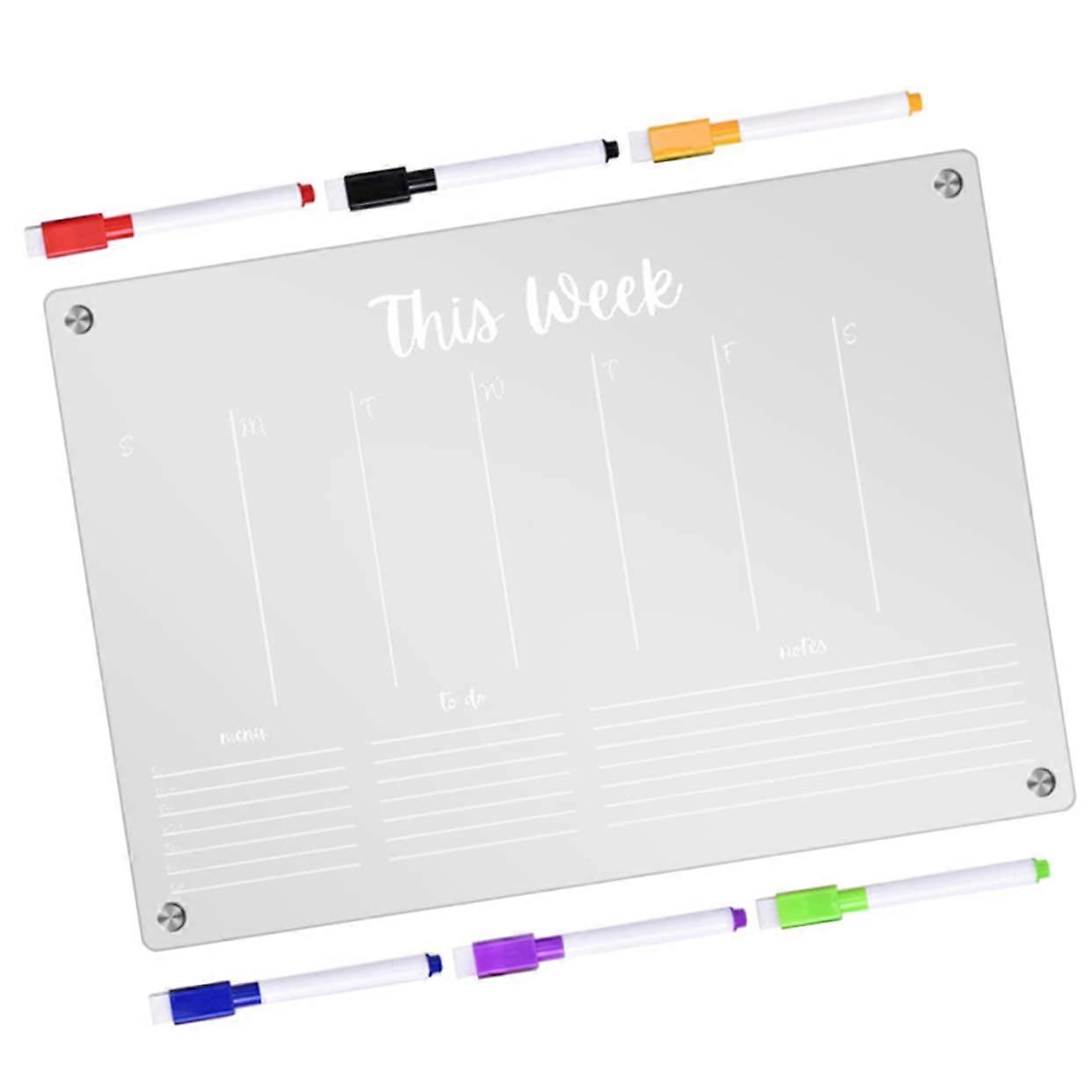 1Set Refrigerator Magnetic Acrylic Reusable Dry Erase Board Transparent Planning Board with Whiteboard Markers for Task Lists and Reminders