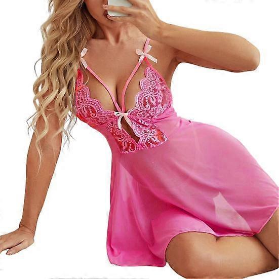 1 Set Women Nightdress Panties Set Solid Color See-through Spaghetti Strap Sleeveless Deep V Neck Pornographic Bow-knot Night Robe Briefs Set