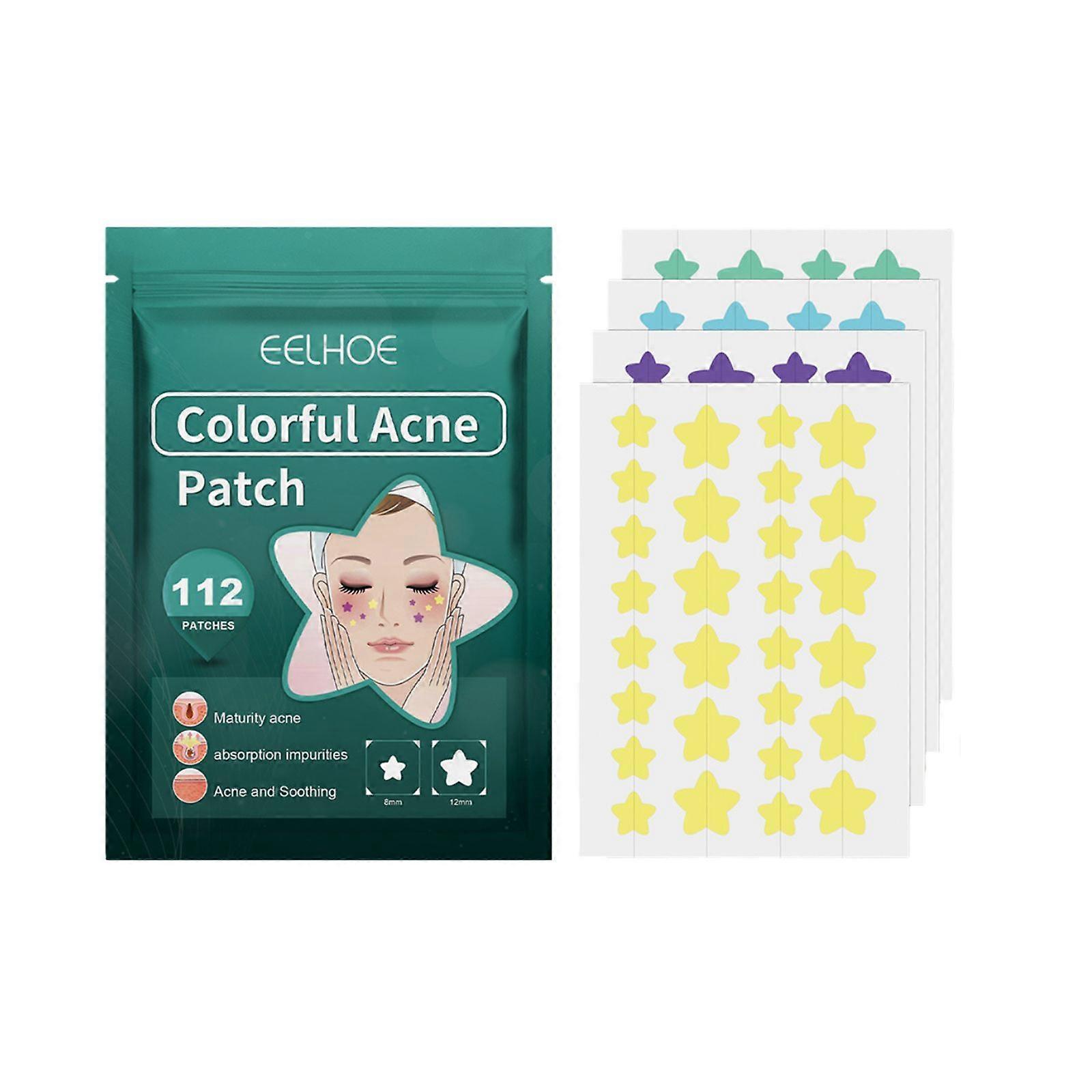 EELHOE 112 Patches Colorful Acne Patch Acne Removal Stickers Pimple Remover Tool Face Skin Care for Day Night Use