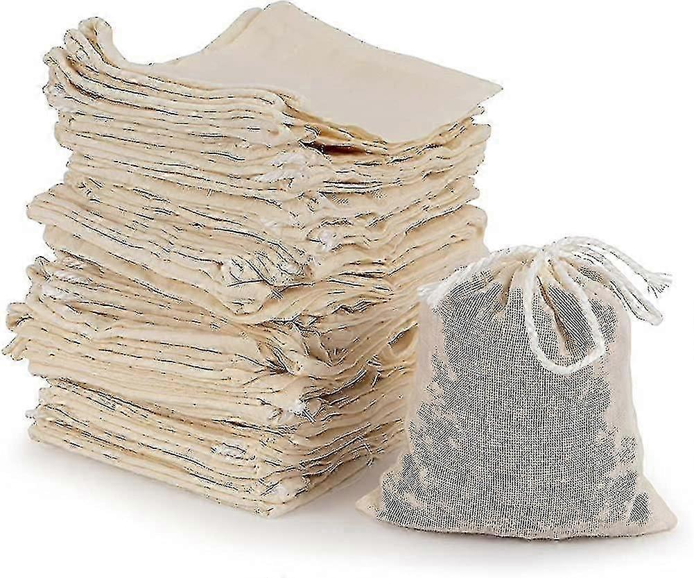 100PCS sacs en mousseline de coton, sacs de filtre à thé sacs en maille réutilisables avec cordon de serrage