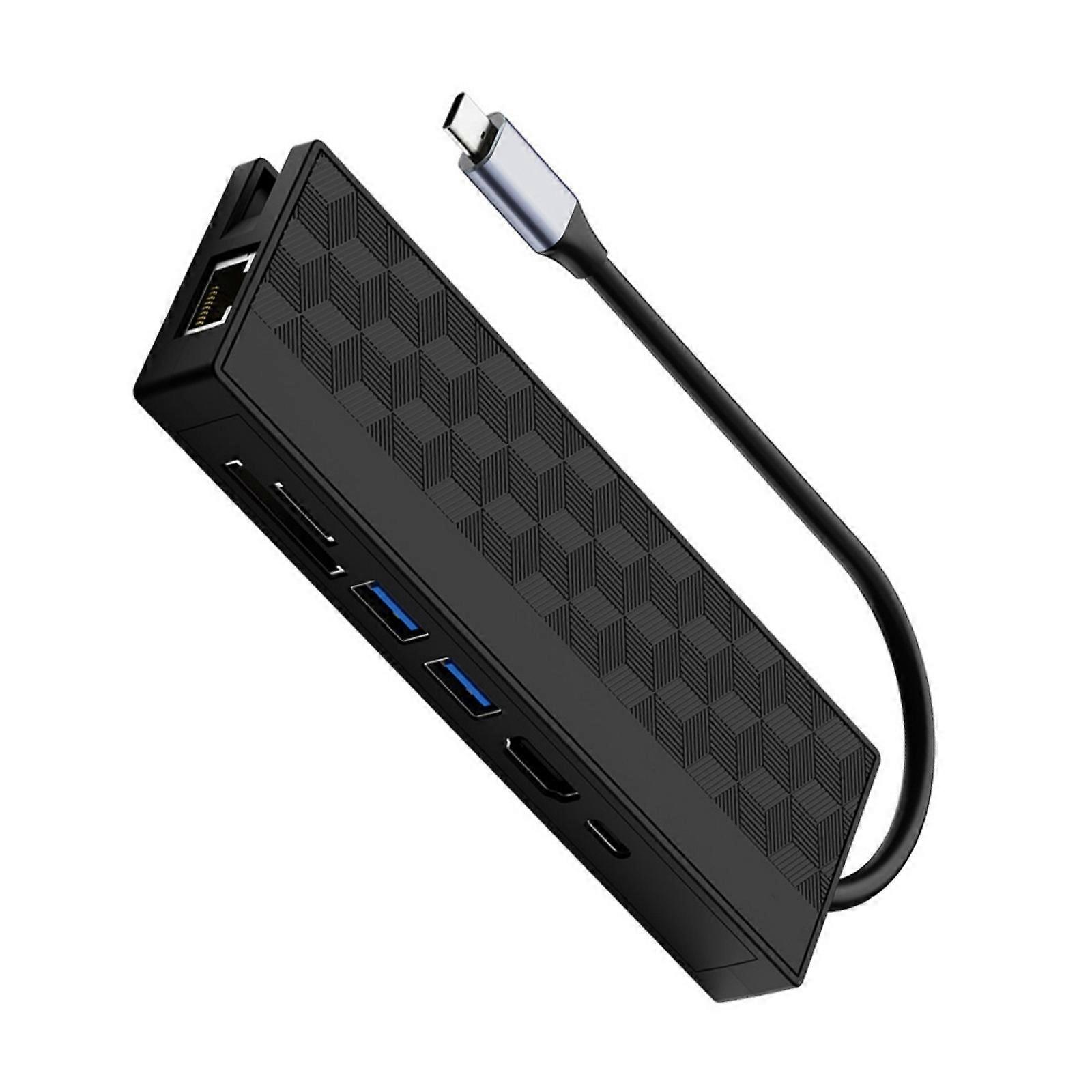 USB C Hub Gigabit Ethernet USB C Adapter 7 in 1 with 2xUSB3.0 4K30hz Gigabit Ethernet and PD100W Small Memory Card Slots Multicolor