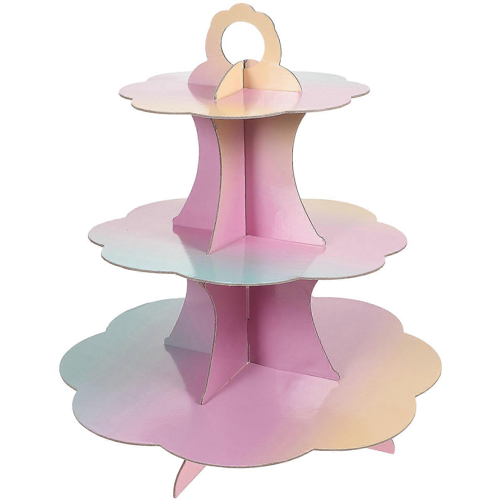 Paper Cupcake Stand Three Tier Cake Display Stand Bakery Tools Dessert Presentation 32.5X30X30cm Easy Assembly 1Pcs