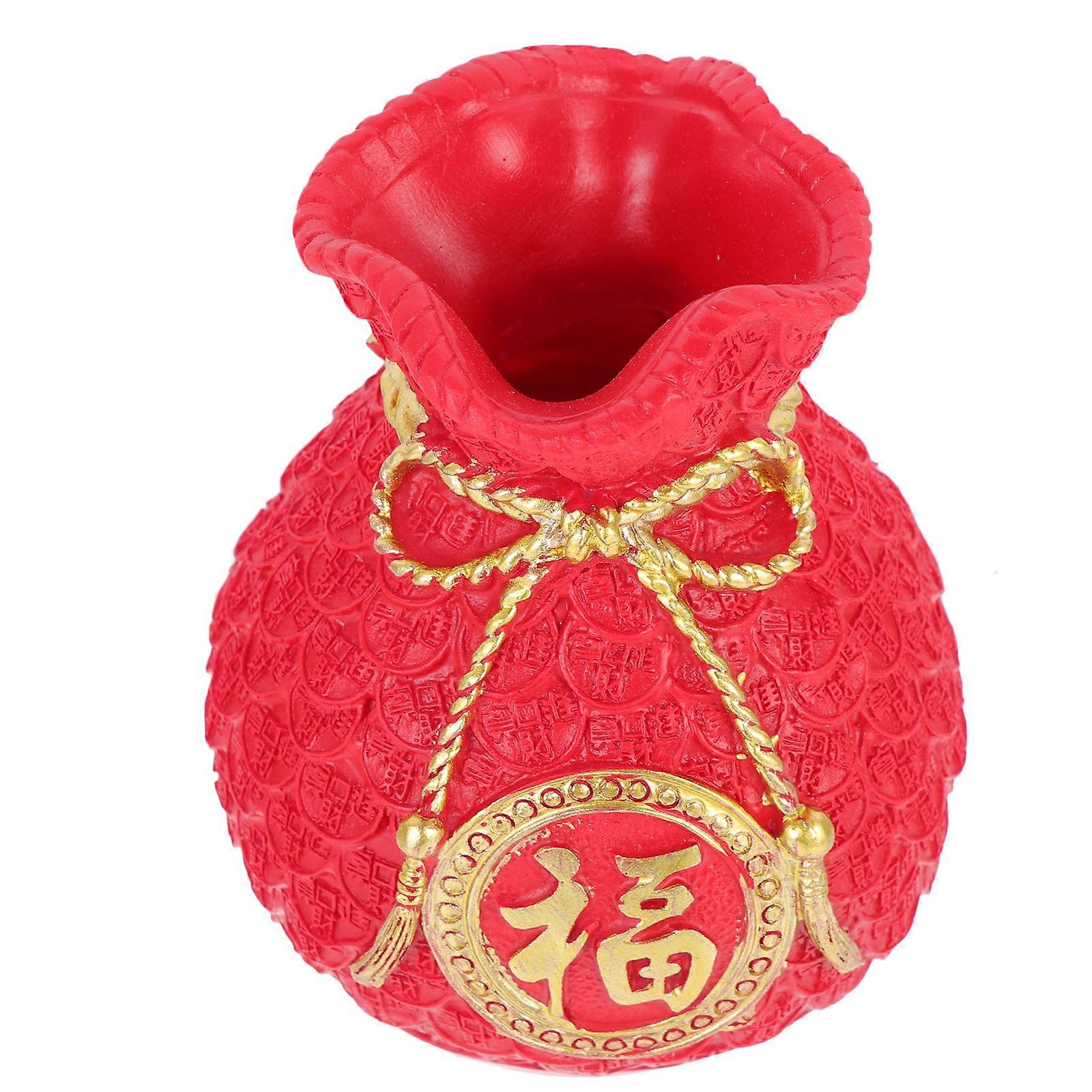 Red Resin Money Bag Shape Decor for Home Tabletop and Cabinet Adornment 6.5 x 4.3 x 3.1 inches