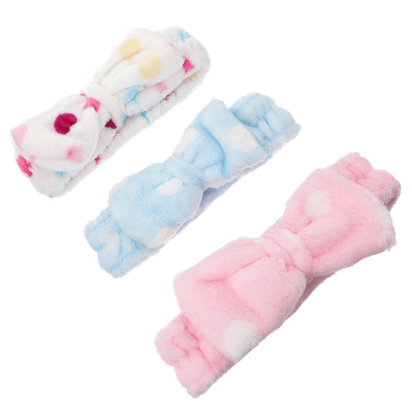 Elastic Bowknot Headbands 3pcs Fleece Hair Bands for Face Washing Makeup Spa with Cute Dot Design