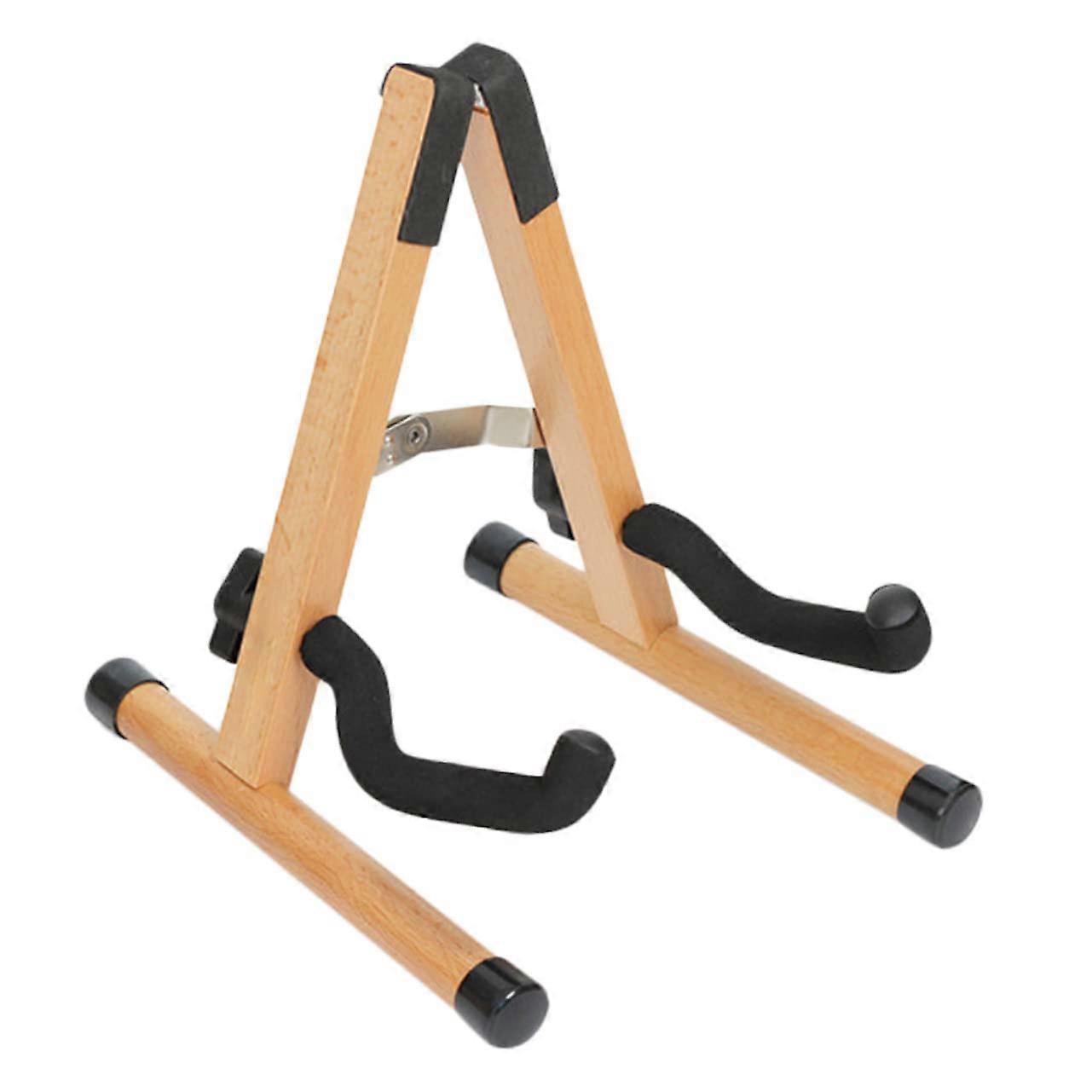 Foldable mandolin stand, wooden support stand for instruments, removable design with protective padding for storage and travel.