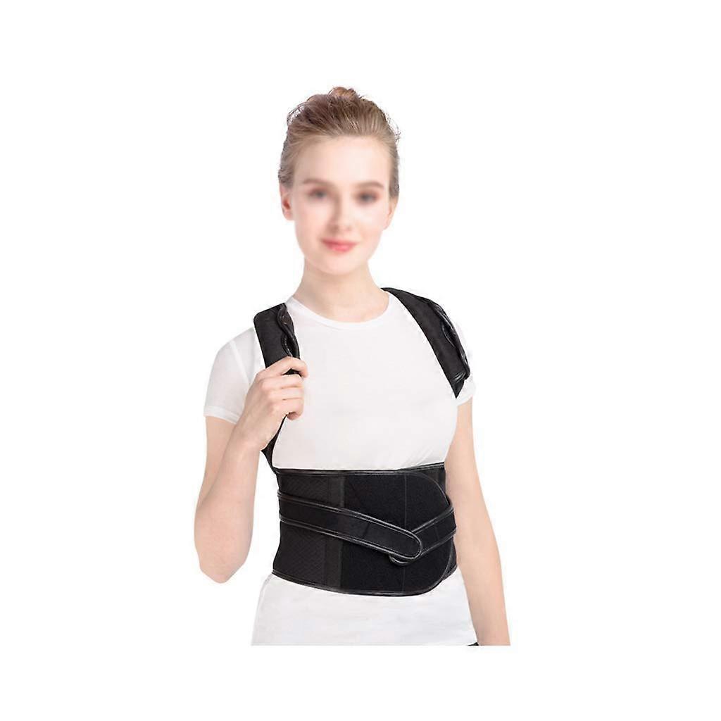 Posture Correction Lumbar Support Y Shoulder Strap with Wide Pressure Straps in Black - Size L for Back Alignment