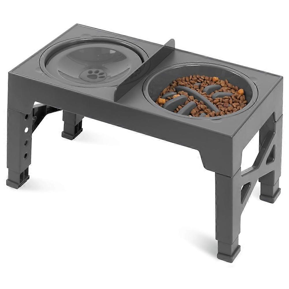 Elevated Dog Bowl With Slow Feeder And Spill-Proof Water Bowl, Adjustable 5-Height Settings, Durable Raised Feeder