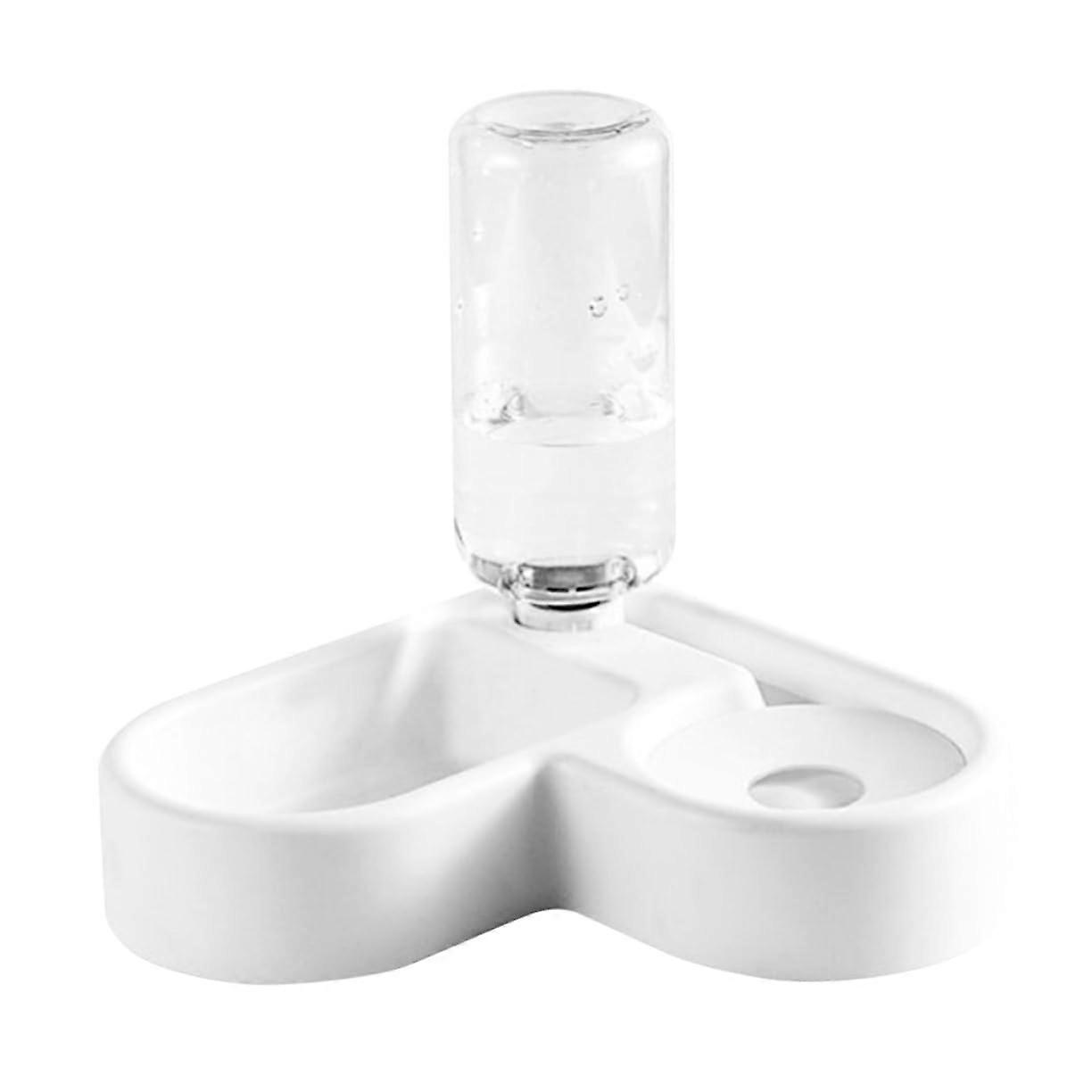 Automatic Water Feeding Bowl Bottle Double Bowl for Cats and Dogs Heart Shape Easy to Assemble Stable and Safe White
