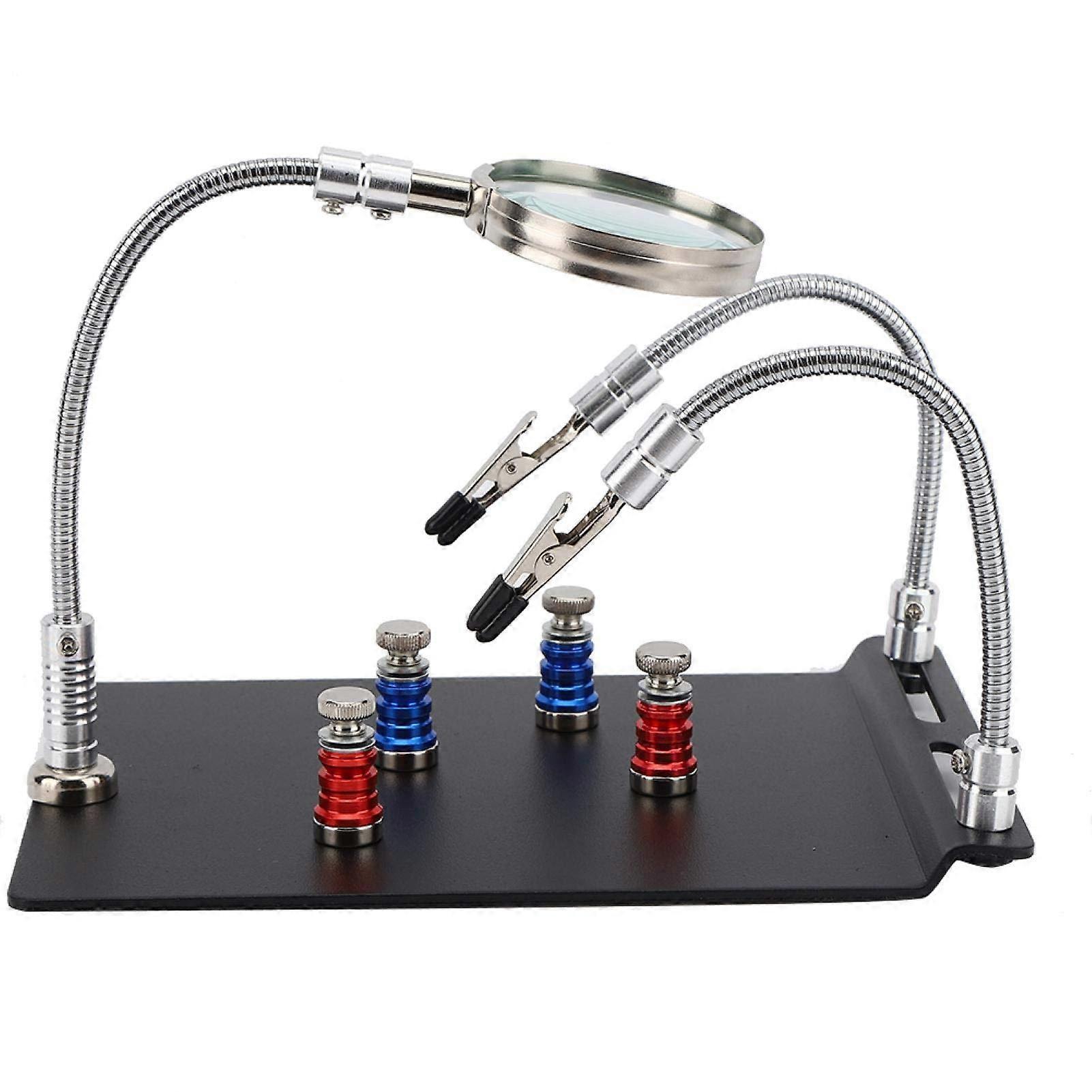 PCB Holder with Magnetic Base and Magnifying Glass for Motherboard Repair - Set of 3 Durable Circuit Clipboard Tools