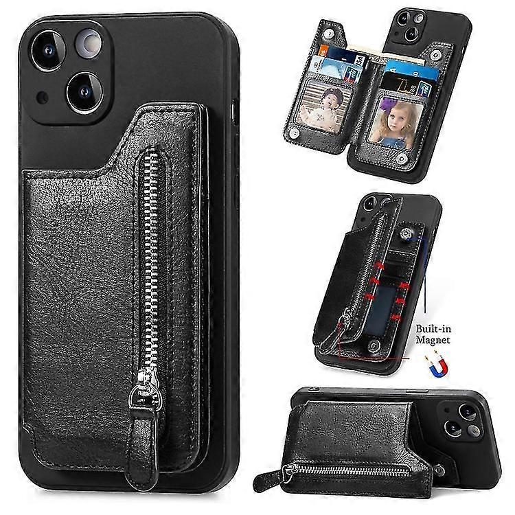 For iPhone 15 Plus Zipper Wallet Leather Back Shockproof Phone Case