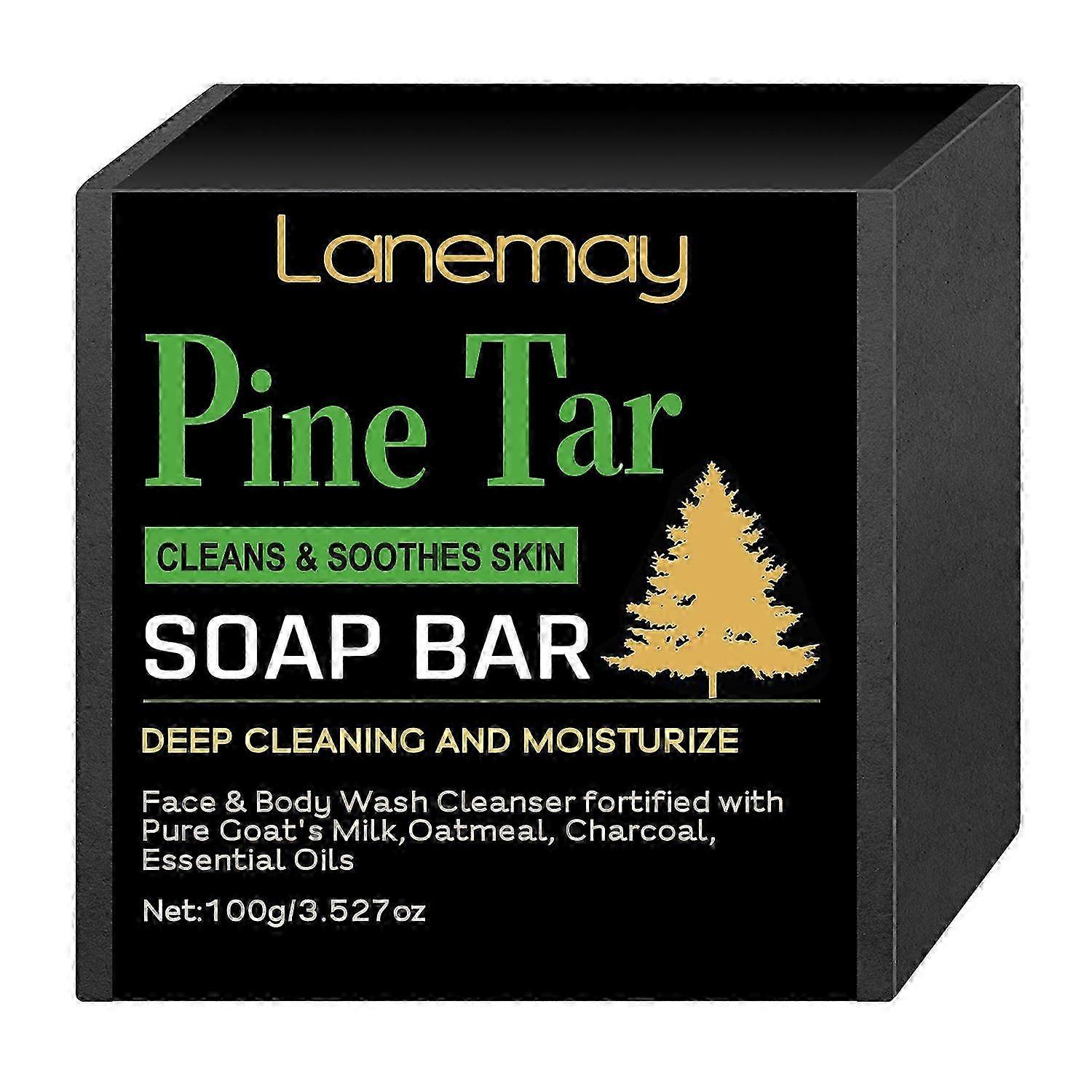 Natural Pine Tar Soap Bar 100g - Anti Acne, Eczema & Psoriasis Relief, Deep Cleansing Face & Body Wash with Oatmeal & Goat Milk