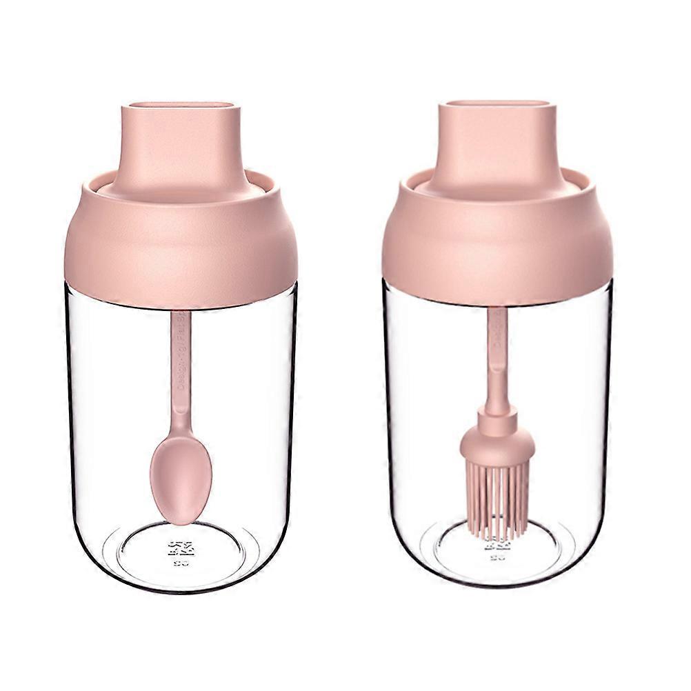Empty Spice Jars Glass Seasoning Jar With Spoon For Cooking Barbecue In Pink Color 2Pack
