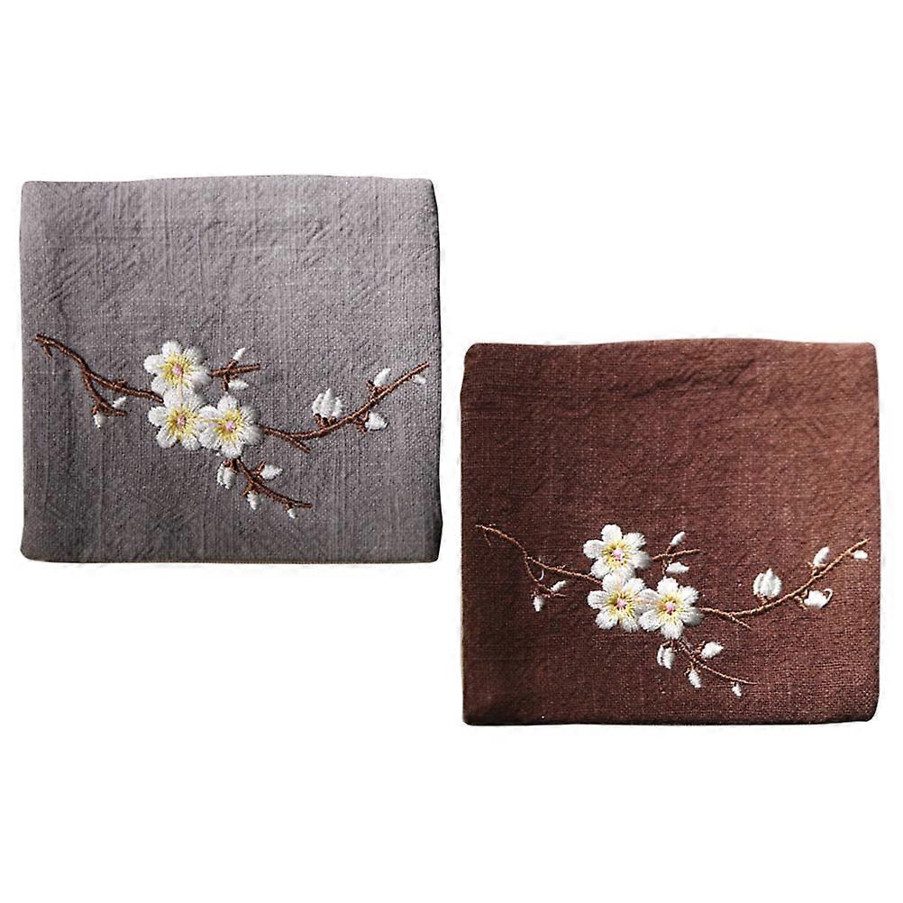 Cotton Linen Embroidery Teacup Coasters 2Pcs Square Table Protection Accessories For Adults In Various Occasions