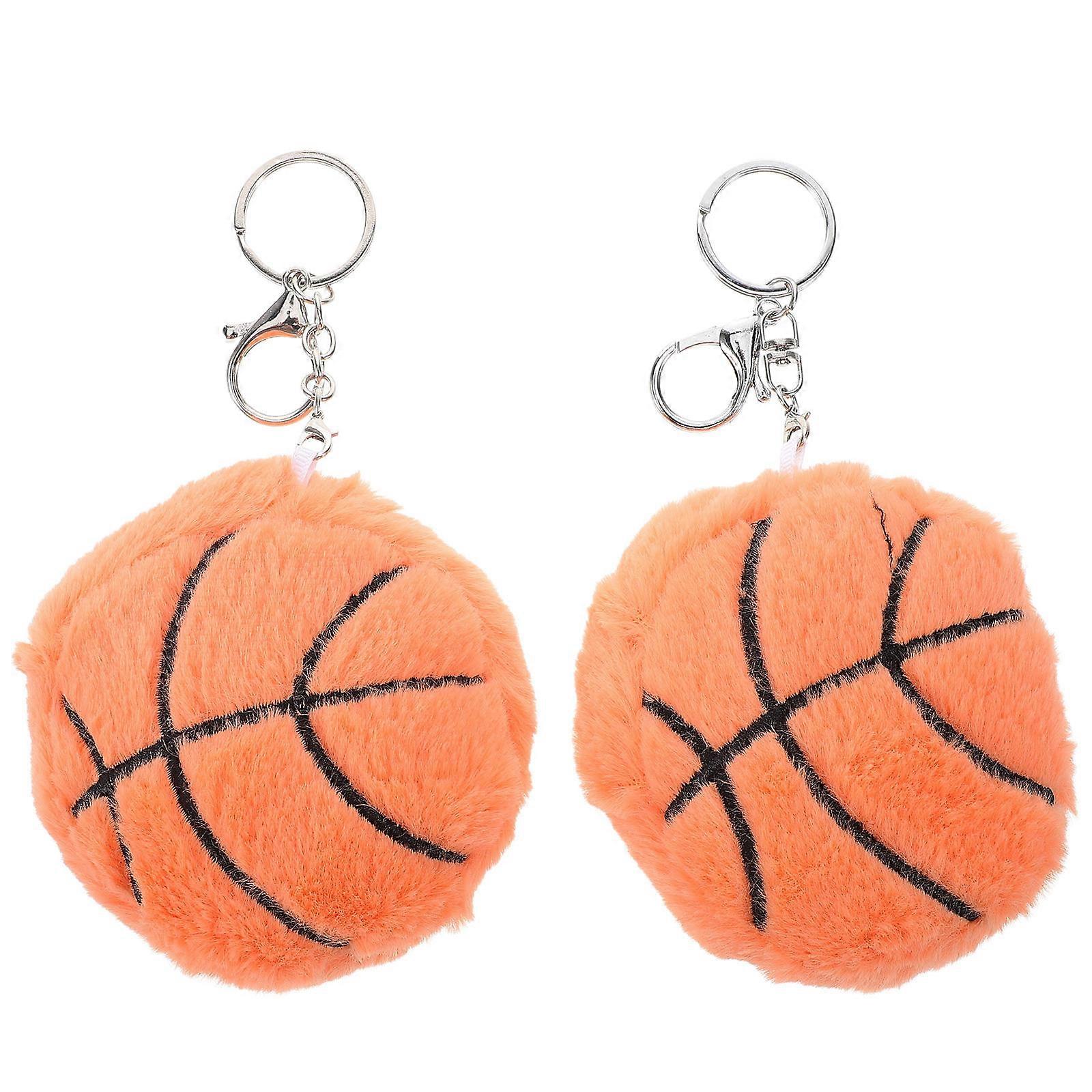 Orange 2Pcs Plush Basketball Keychain Round Shape Decorative Charm For Girls Daily Use Adorable Mini Sports Accessories