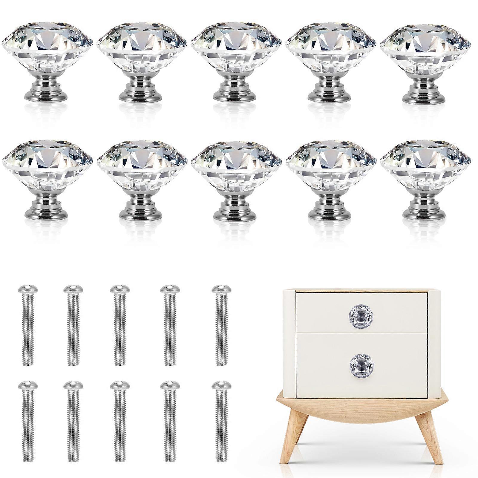 12pcs Crystal Knobs (30mm) with 2+2.5cm Screws in
