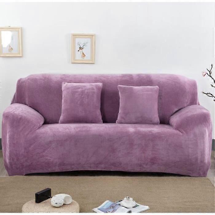 Velvet Sofa Cover 2 Seater 145-185cm Elastic Spandex Thick Sofa Cover Purple
