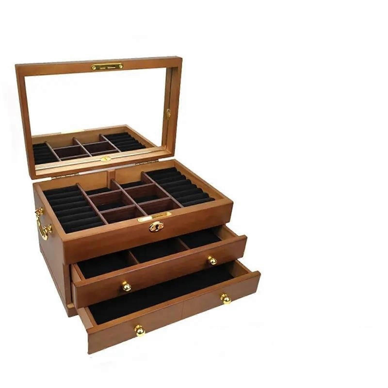 Jewelry Box Organizer, Multi-Layer Solid Wood Jewelry Case with Lock, Retro Design, Large Capacity, Earring Storage Solution