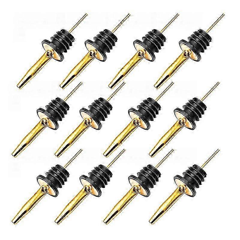 12Pcs Classic Bottle Pourers Spout with Rubber Dust Caps, Gold