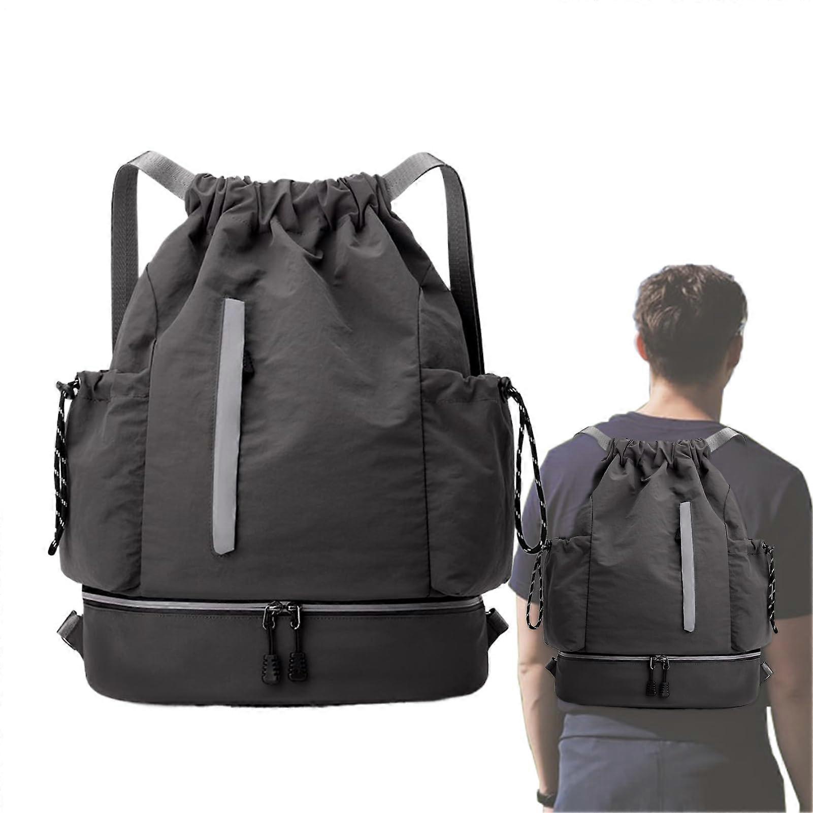 Backpack with drawstring, large capacity, polyester, waterproof, for travel, fitness, outdoor, gray