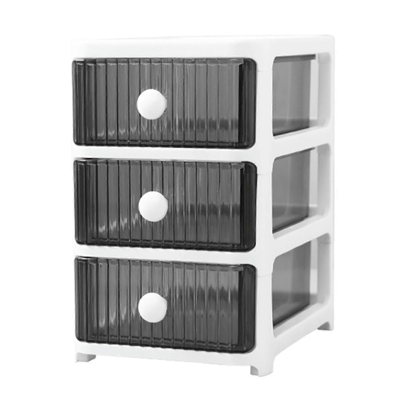 Drawer Storage Cabinet, 3-Tier Desk Organizer for Office Supplies, Makeup, Space-Saving, Practical Storage Box in White