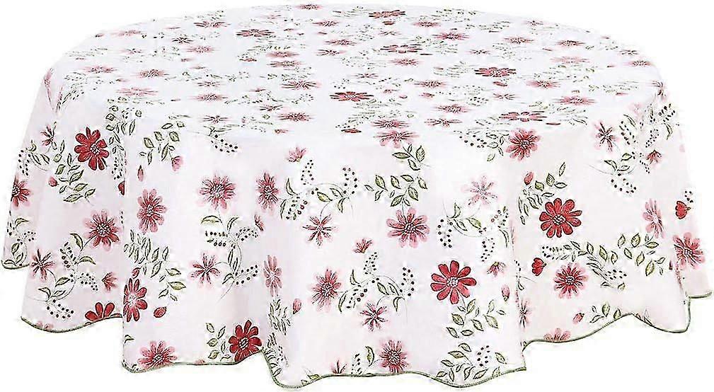 Round Washable Tablecloth, 180cm, Waterproof, Oil-Proof, Red Floral Pattern