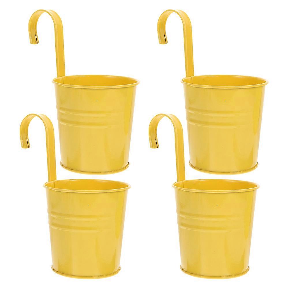Flower Pot for Plant Hanger Iron Bucket with Storage Function Balcony Patio Yellow 4Set