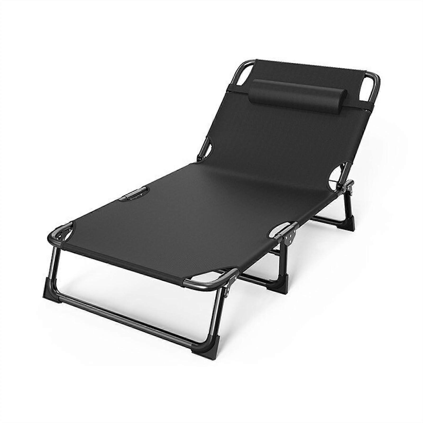 Outdoor folding bed Reinforced Portable Home Single Bed, Adult Simple Office Nap Folding Bed, Outdoor Single Bed Patio lounger bed(Black)