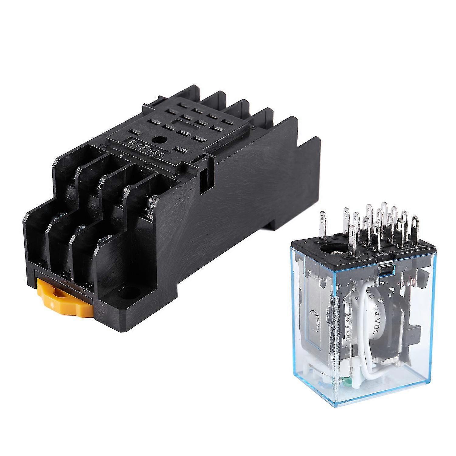 MY4NJ DC 24V Coil Power Relay DIN Rail Mounted 14 Pin 4PDT w Socket