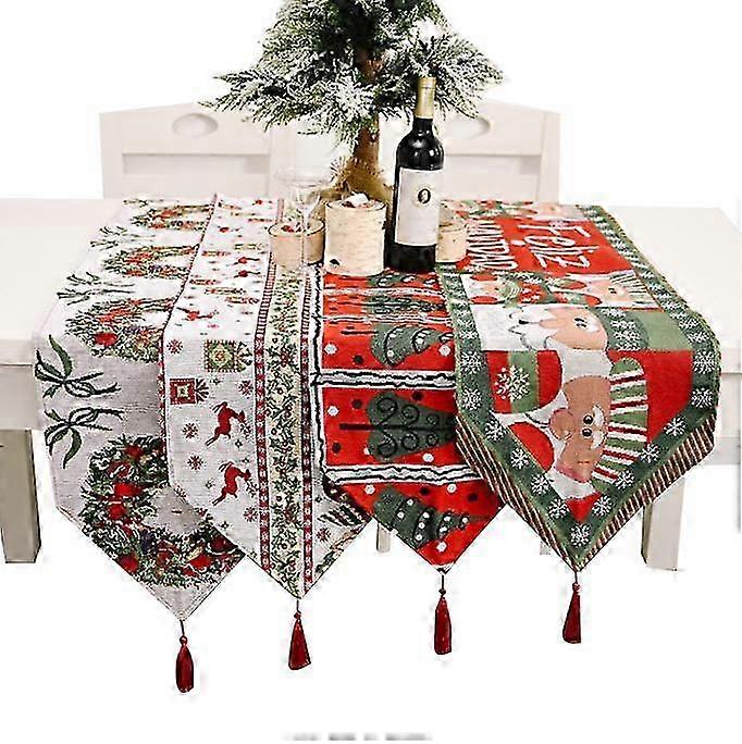 Christmas Table Runner, Santa Claus Linen Tablecloth