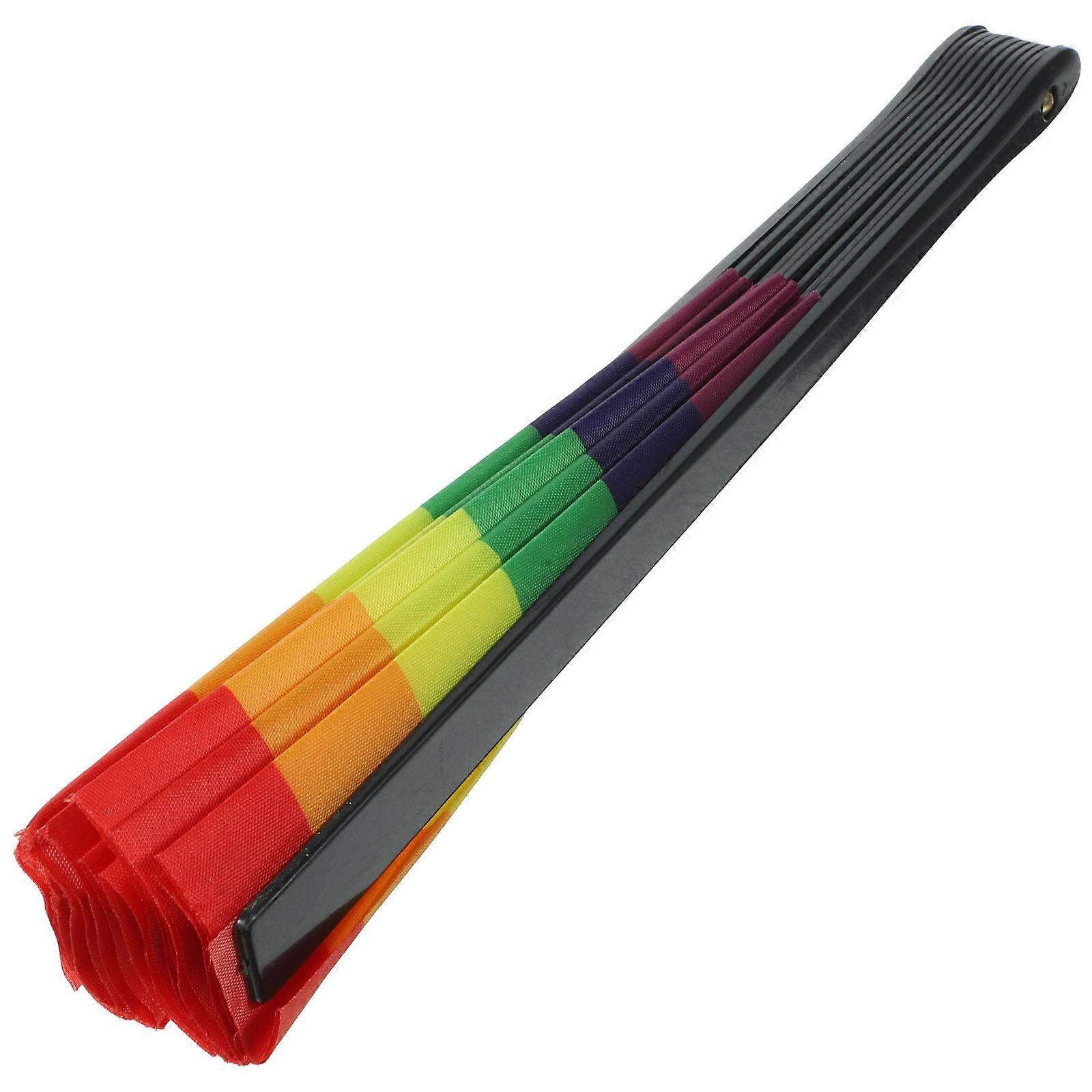 Rainbow Hand Fan Plastic Folding Fan for Stage Dance and Party Performance Props