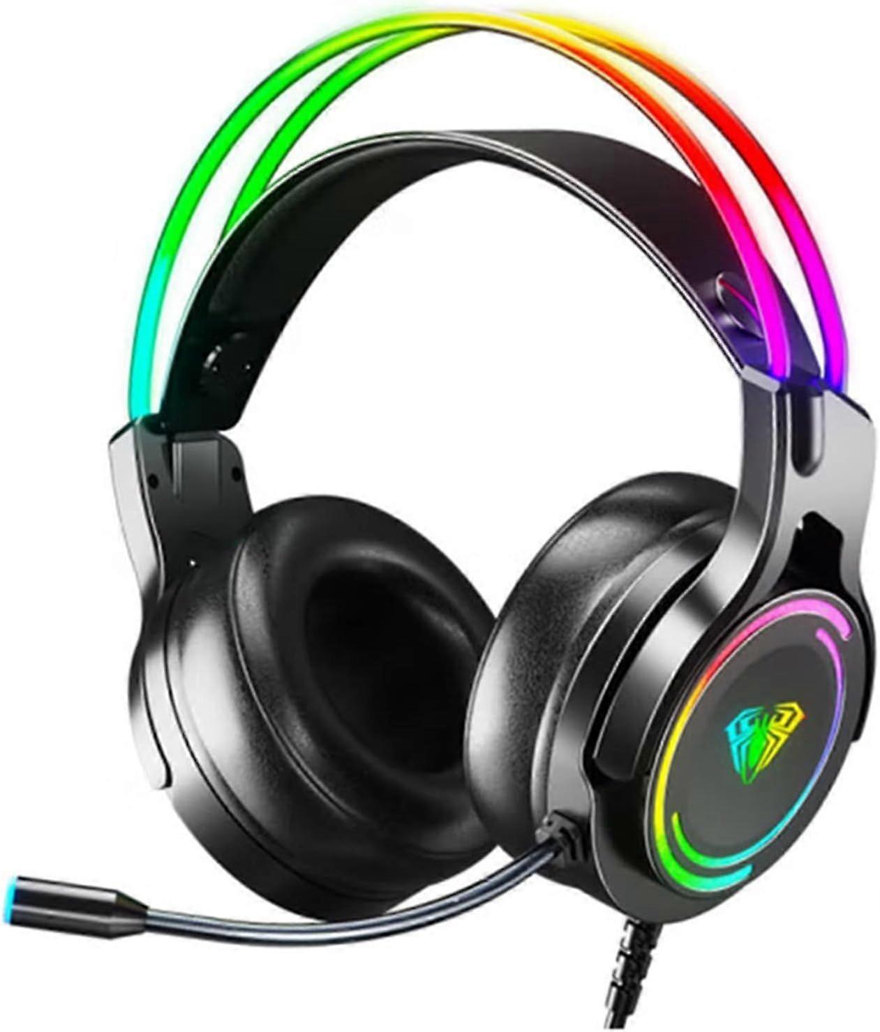 Wired gaming headset, ergonomic design, 50mm drivers, omnidirectional HD microphone, single USB version, 7.1 channel(Black)