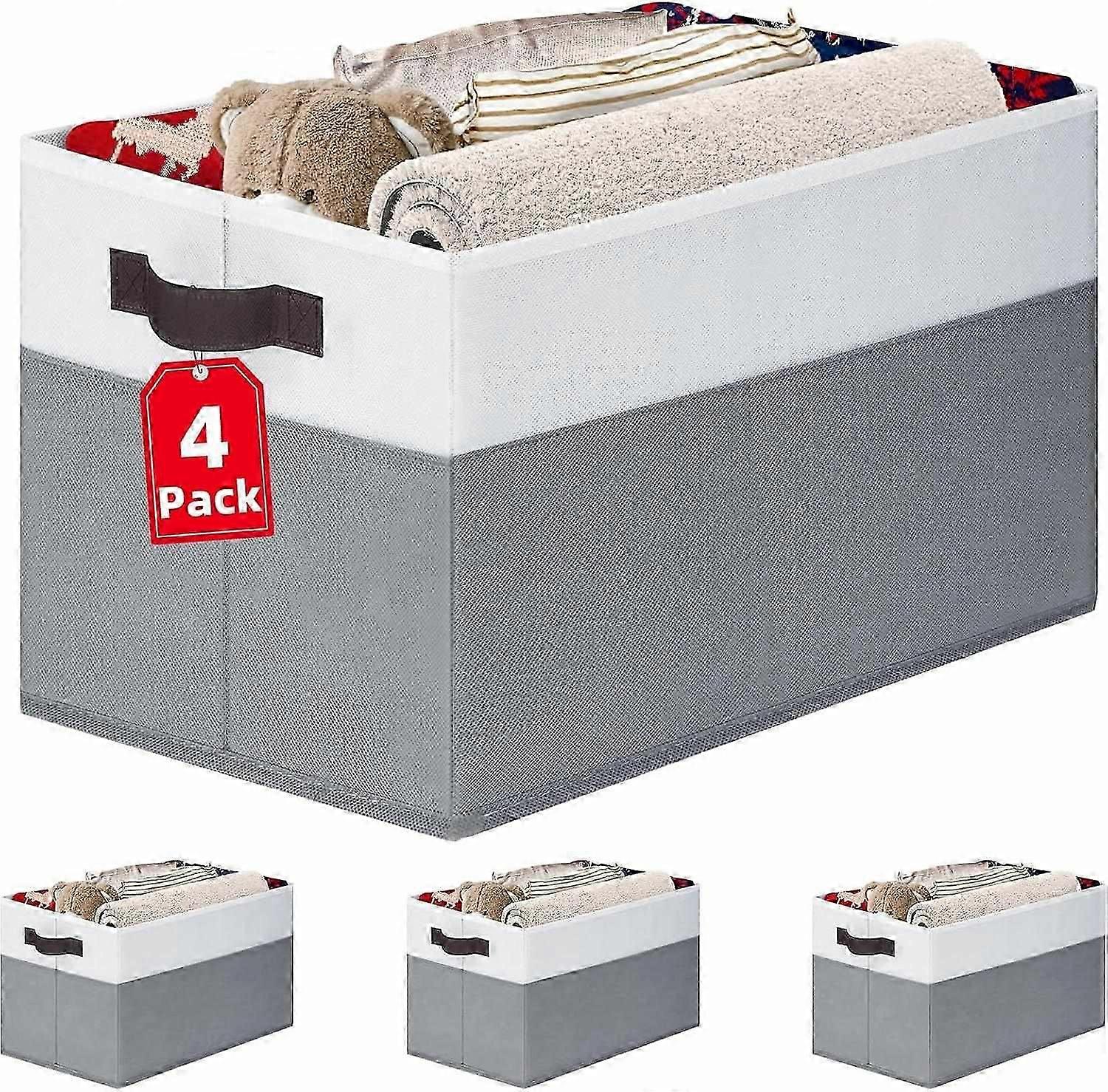 4 Pack Large Storage Baskets for Shelves | Fabric Closet Organizers and Storage
