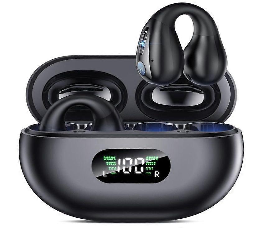 Lightweight Bluetooth Earbuds with Open Clip Design, 36-Hour Battery Life, Fast Charging (Black)