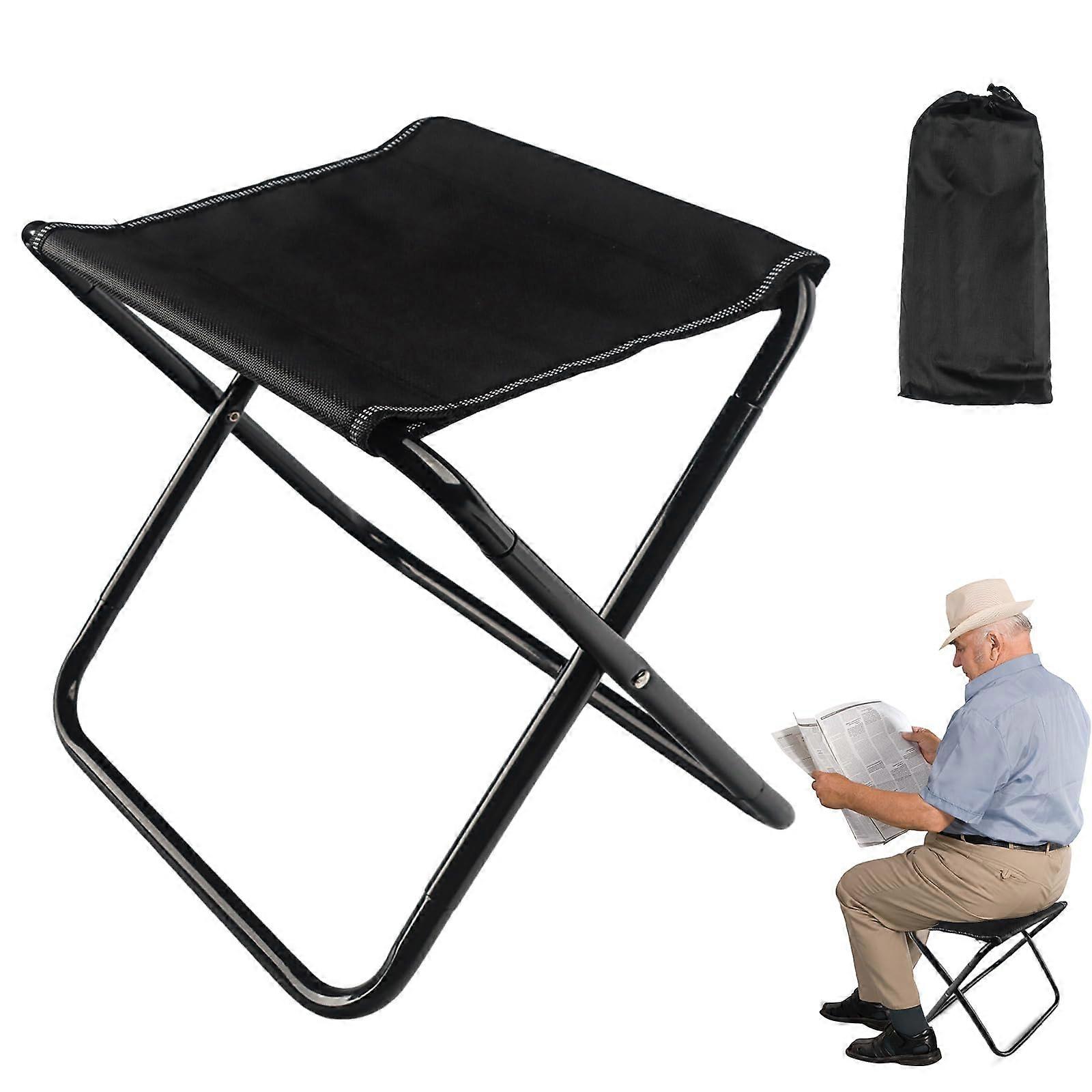 Camping Stool 30 Cm Mini Portable Folding Stool With Storage Bag Reinforced 220 Lb Load Outdoor Use Black