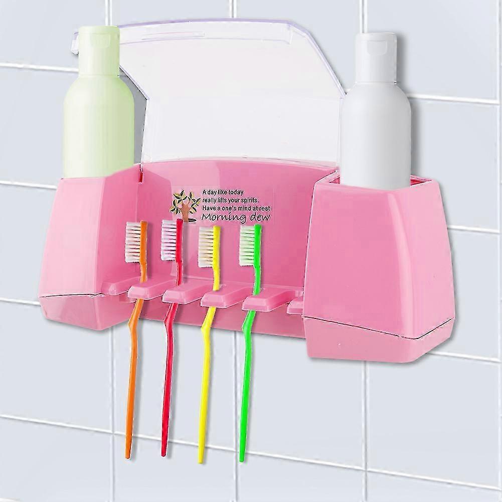 Multifunctional Toothbrush Toothpaste Holder Wall Sticker Bathroom Storage Box Pink 2025